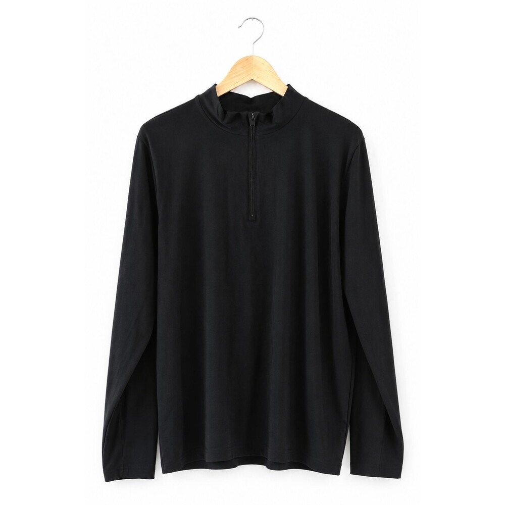 Lands End Mens XXL 50 52 Black Quarter Zip Performance Mock Neck Long Sleeve Top